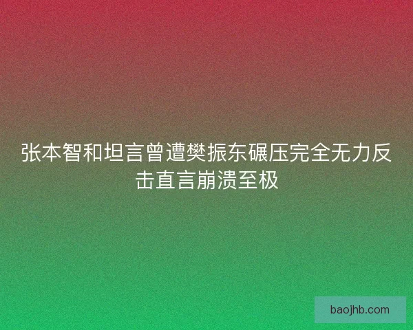 张本智和坦言曾遭樊振东碾压完全无力反击直言崩溃至极