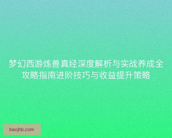 梦幻西游炼兽真经深度解析与实战养成全攻略指南进阶技巧与收益提升策略