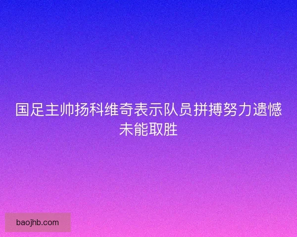 国足主帅扬科维奇表示队员拼搏努力遗憾未能取胜